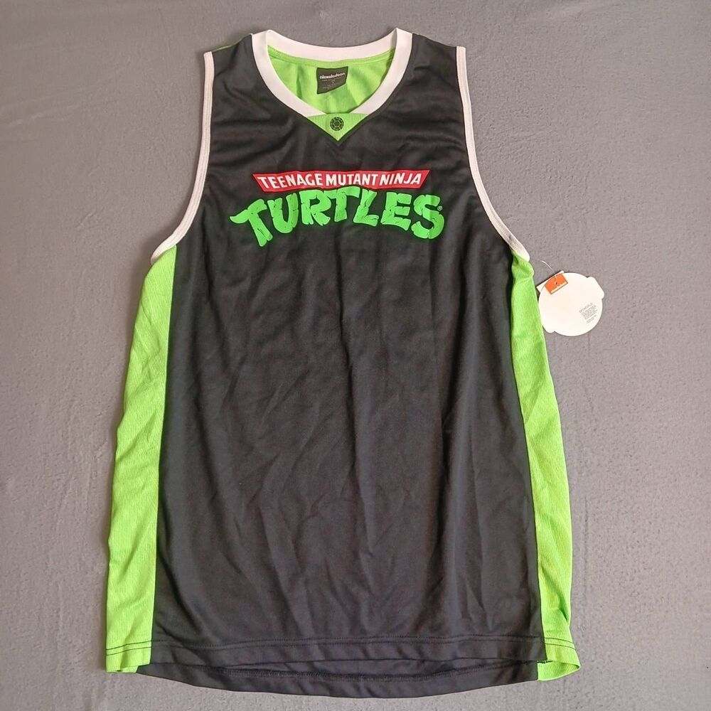 NWT Nickelodeon Mens Medium Ninja Turtles 84 Logo Graphic Jersey black Green